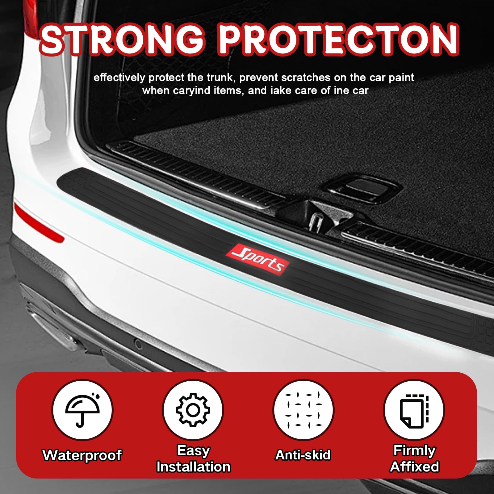 Protezione paraurti posteriore in gomma antigraffio 104 x 8,6 cm universale nero sport