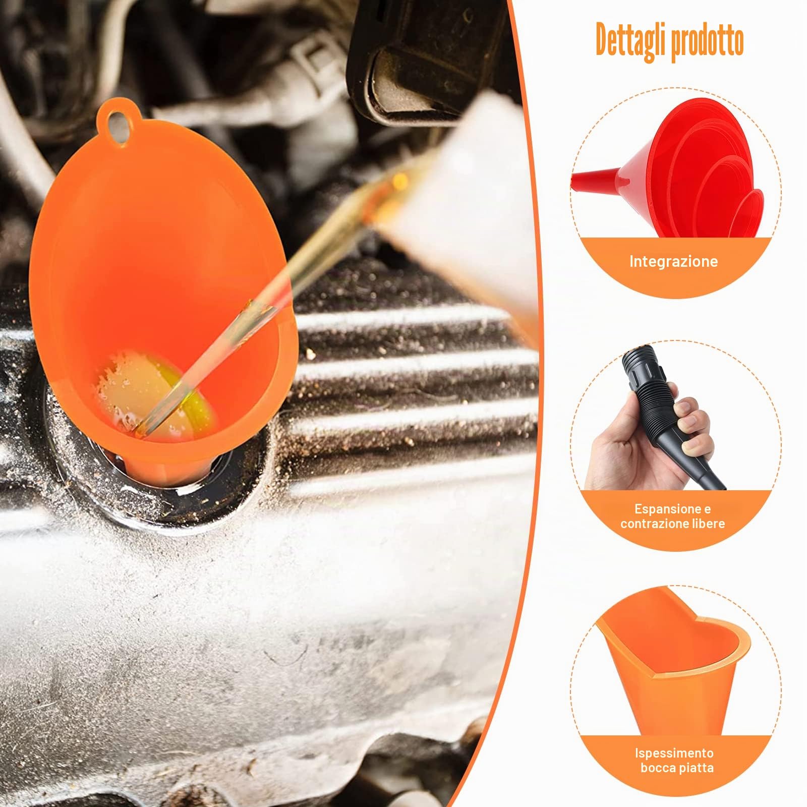 Imbuto Benzina, Diversi Modelli, Riutilizzabili, 8 Pezzi | Imbuto Olio Motore con Tubo, Bocchetta Rimovibile e Imbuti Lunghi per Auto, Officina e Casa