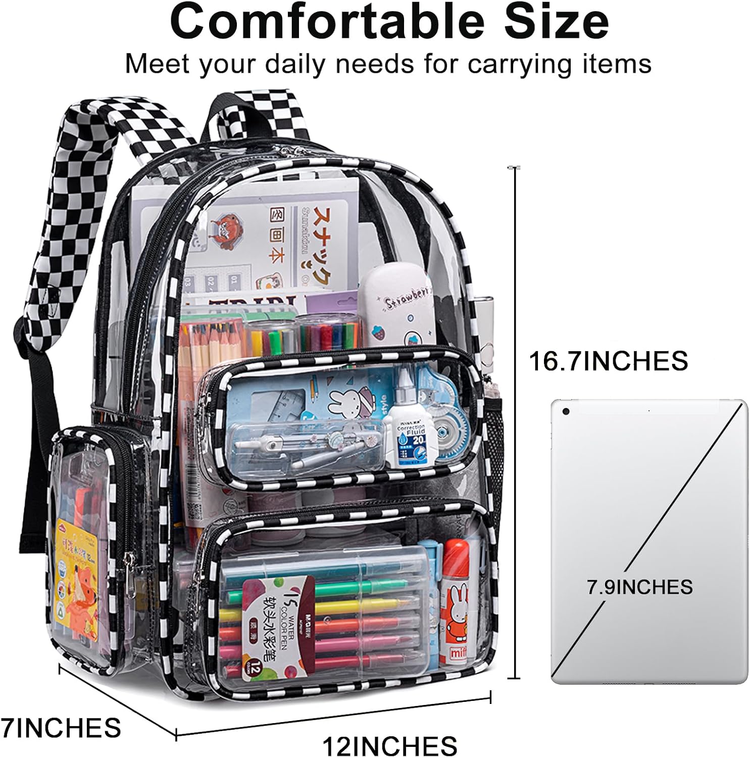 BTOOP Clear Backpack Heavy Duty Transparent Backpack 17" See Through Bookbag for College Work Festival Security with Padded Strap Large Capacity - Image 2