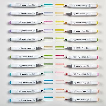 KINGART PRO Double-Ended Alcohol Ink Art Markers, 24 PASTEL Colors, Fine Point & Chisel Tips, Permanent with Superior Blendability, Includes Plastic Case, 24 Pc.
