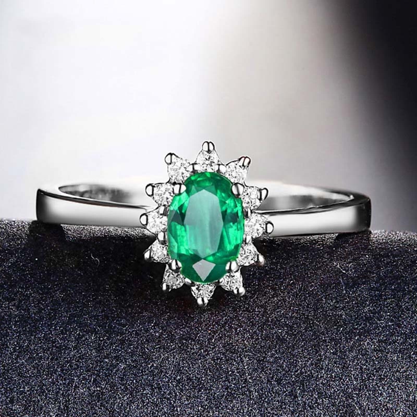 Wycian Anillos piedra mujer anillos oro mujer 18k plata oval número sólido no chapado popular para hombres Navidad joyas