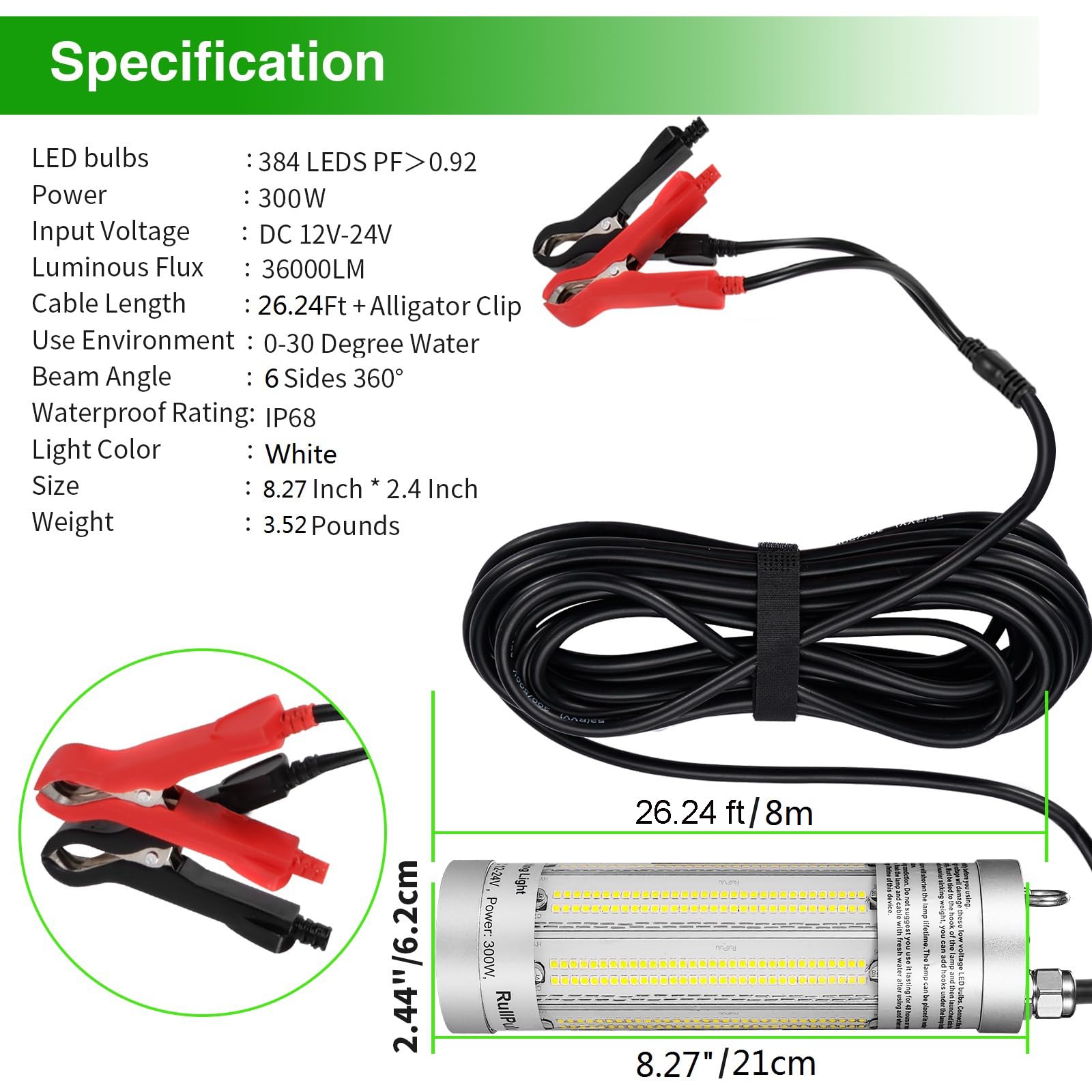 Lampada da pesca subacquea 300W 36000 lumen IP68 impermeabile attrattore esca notturna per barca kayak