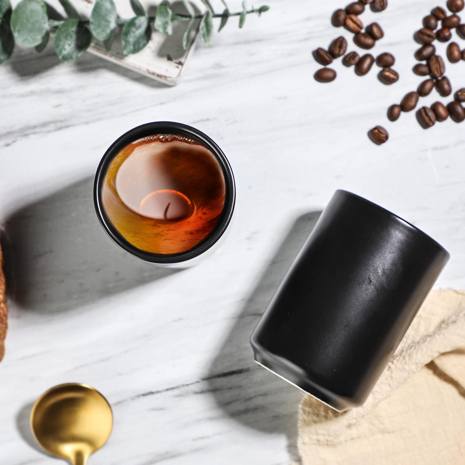 2 Stück Teetassen Keramik Kaffeebecher Ohne Henkel 240 ml Becher für grünen Tee Kaffeemomente (Schwarz)