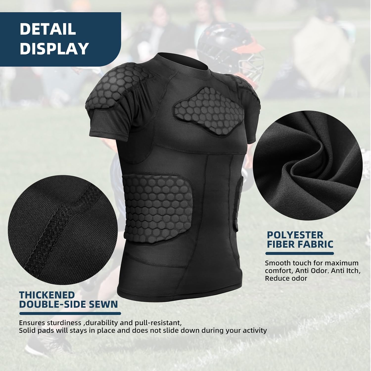 Zicac Men's Sports Shock Rash Guard Compression Padded Shirt Soccer Basketball Protective Gear Chest Rib Guards - Image 4
