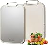 Titanium Chopping Board for Kitchen Double Sided Pure Titanium Chopping Board, 100% Pure Titanium & Wheat Straw PP Food Grade Metal Cutting Board, Non-Slip Durable Easy to Clean (Large)