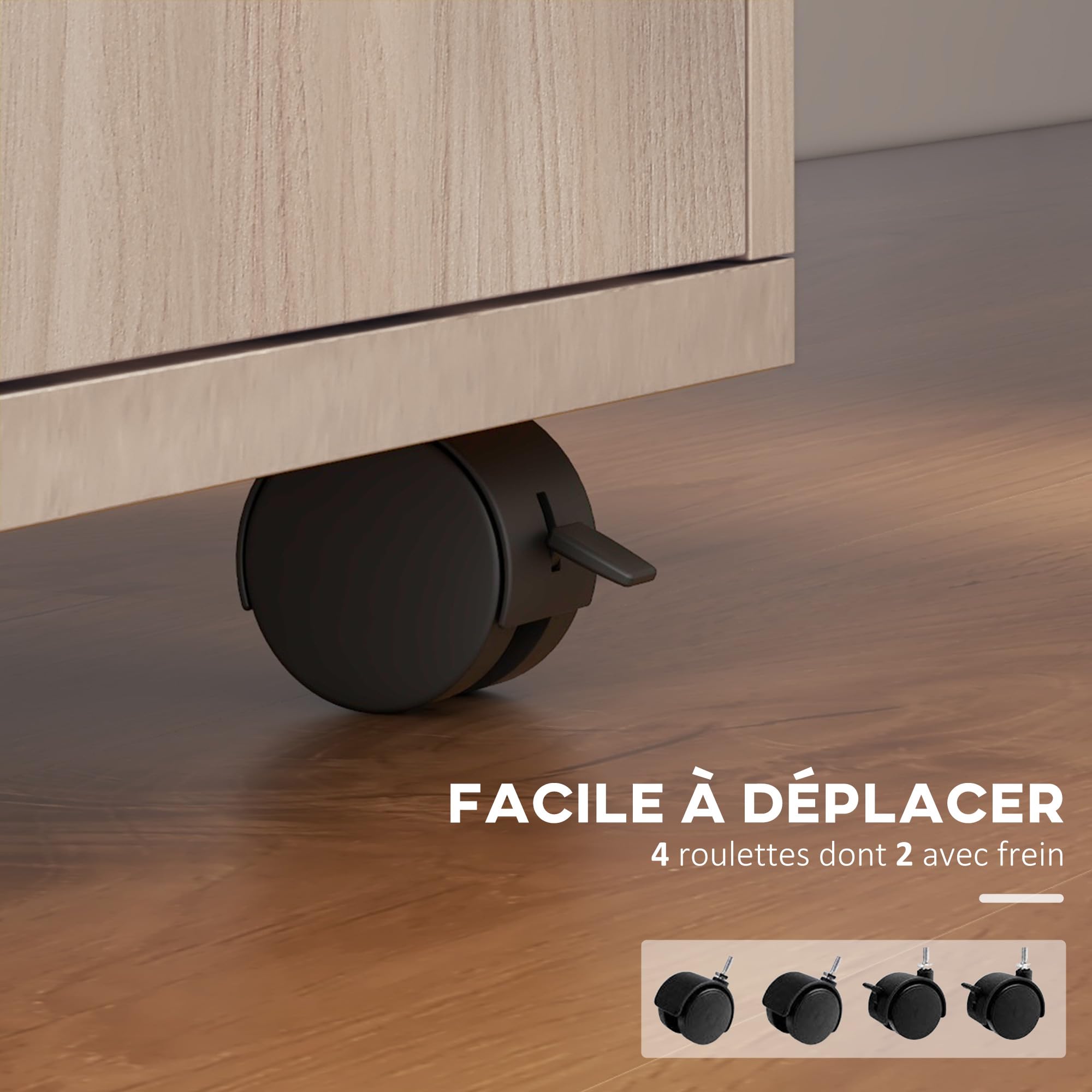 HOMCOM Caisson de Bureau Rangement Bureau sur roulettes Chêne | Tiroir, Placard, Niche, Panneaux Particules