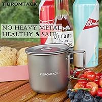 Vista 4 de TIBROMTACK Taza de café de metal de titanio de 11.8 fl oz al aire libre tazas con mango plegable y tapa portátil para camping, senderismo, viajes
