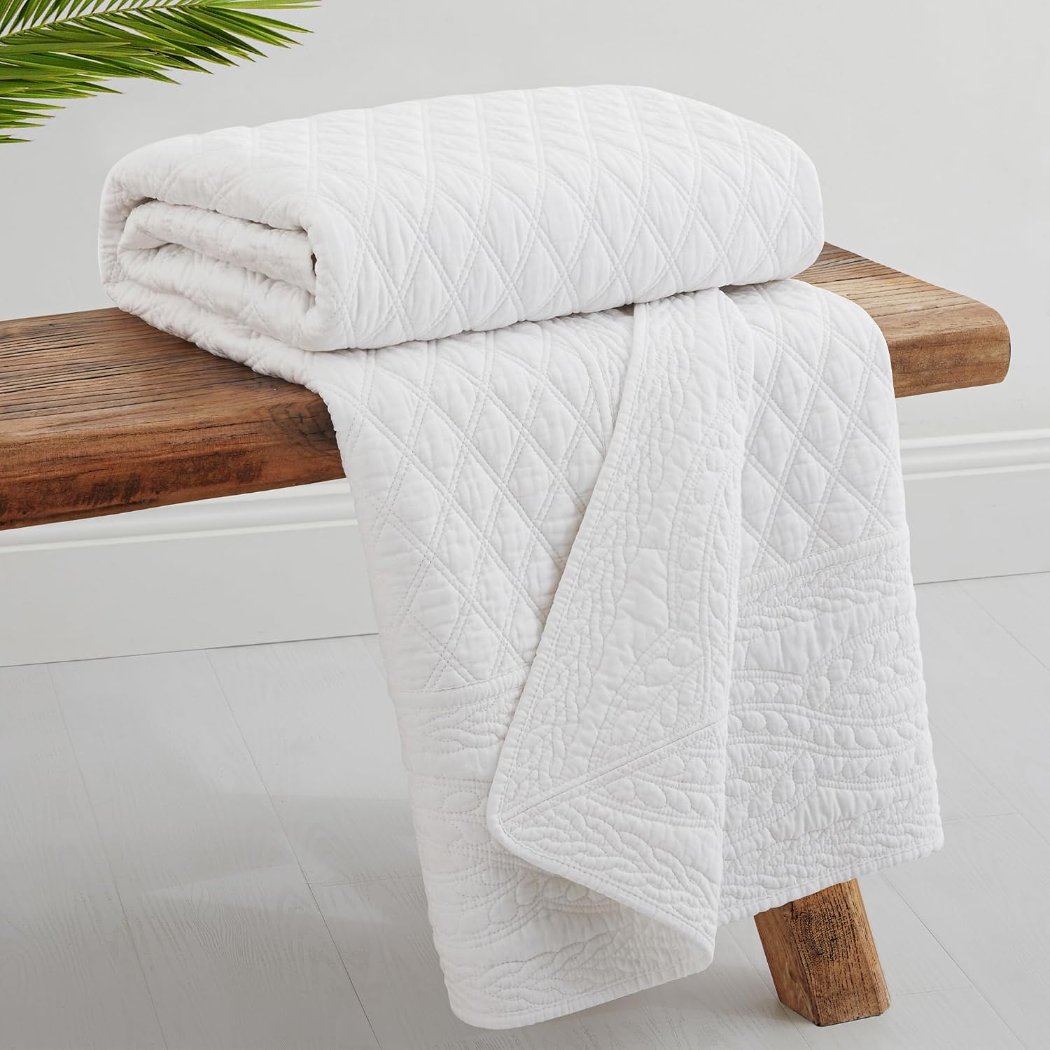 Levtex Home - Ballou - Throw - Bordered - Bright White - Throw (50x60in.) - Reversible - Cotton