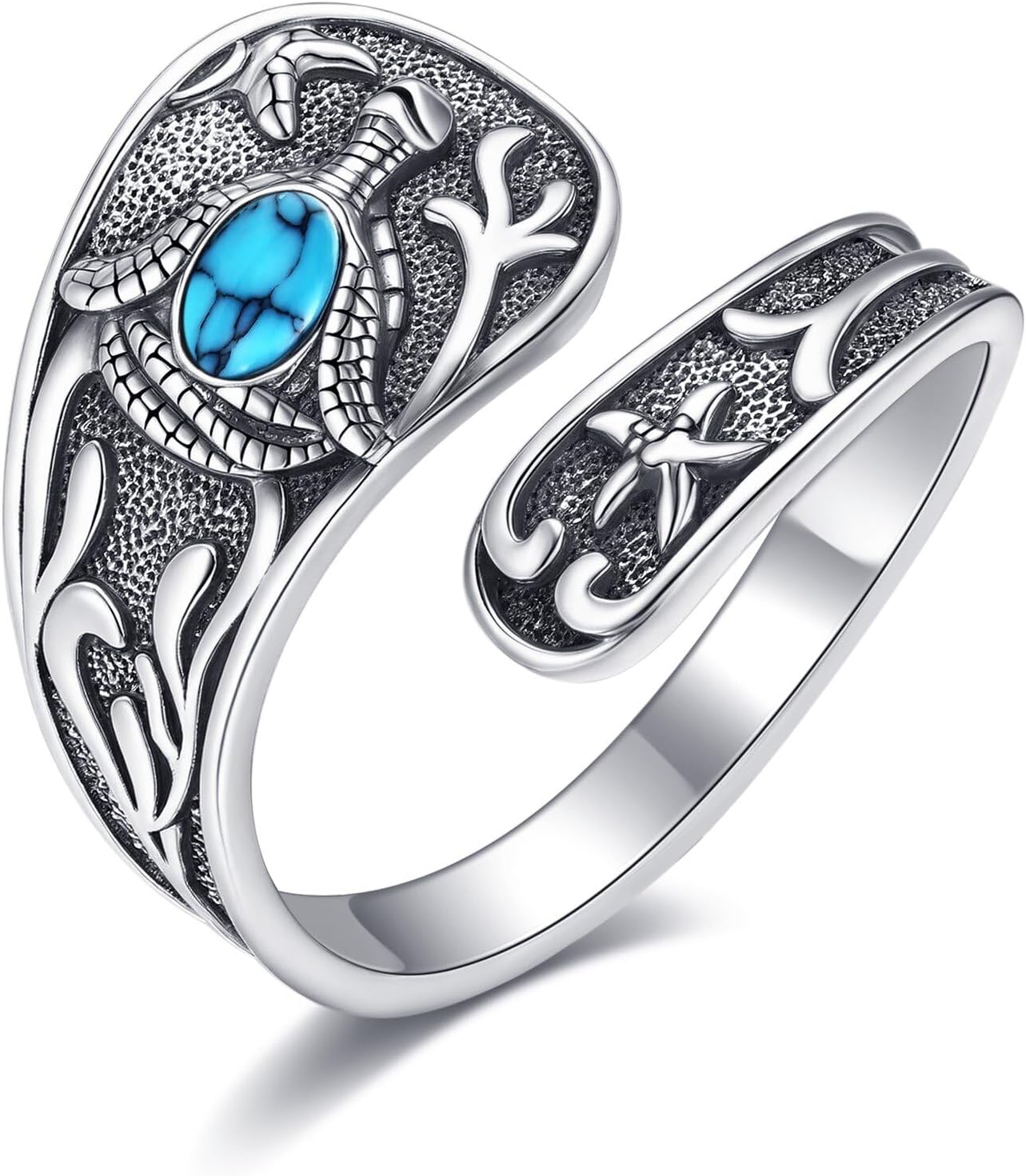 Animal Spoon Ring 925 Sterling Silver Turquoise Frog/Dragonfly/Turtle Ring Adjustable Thumb Rings Animal Jewelry Gifts for Women Mom Wife