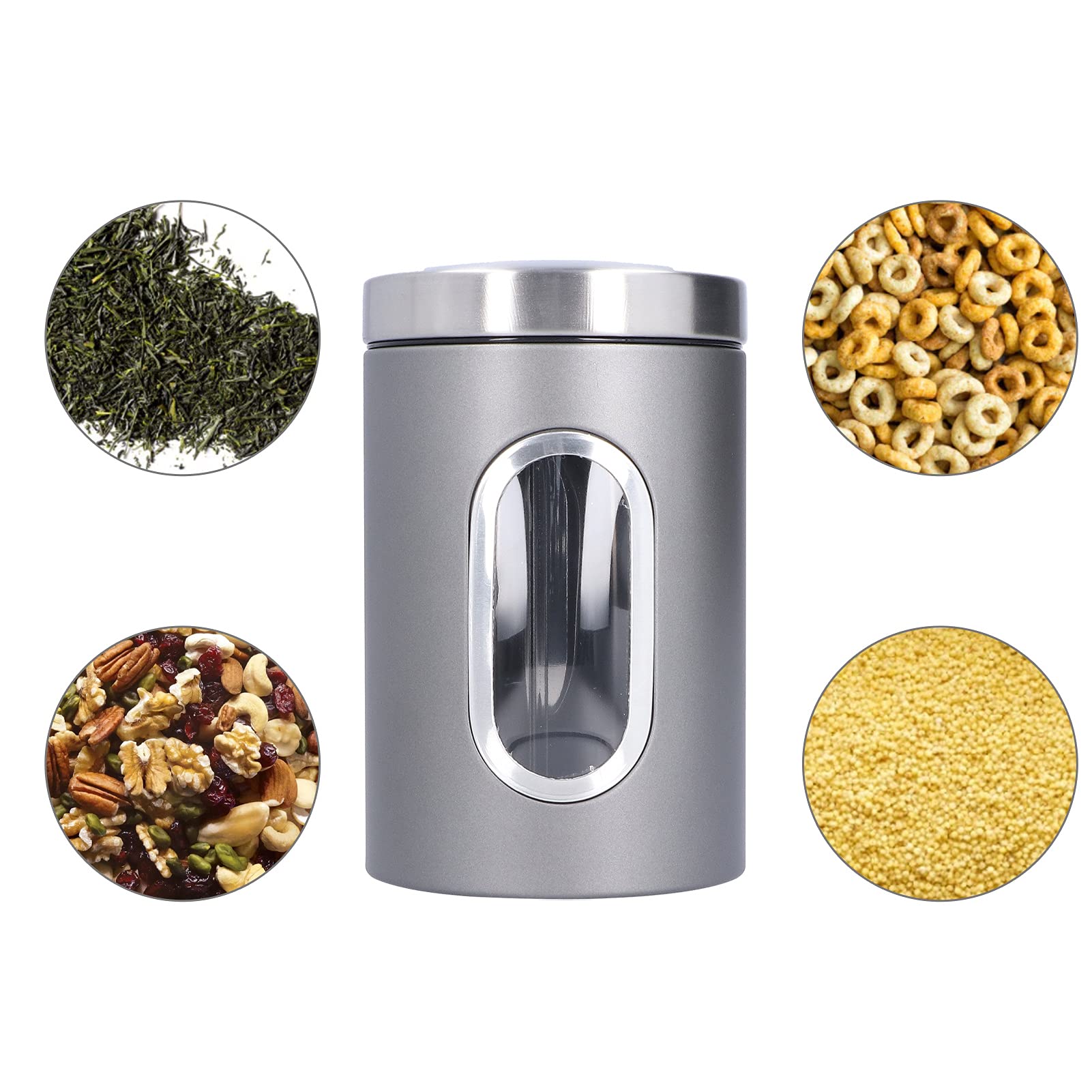 3-teiliges Vorratsglas, Edelstahl-Kanister-Set, Luftdichter, Langlebiger Lebensmittel-Tee-Nuss-Behälter Mit Fenster, Langlebig Und Großes Fassungsvermögen Für Küche, Zucker, Kaffee(Grau)
