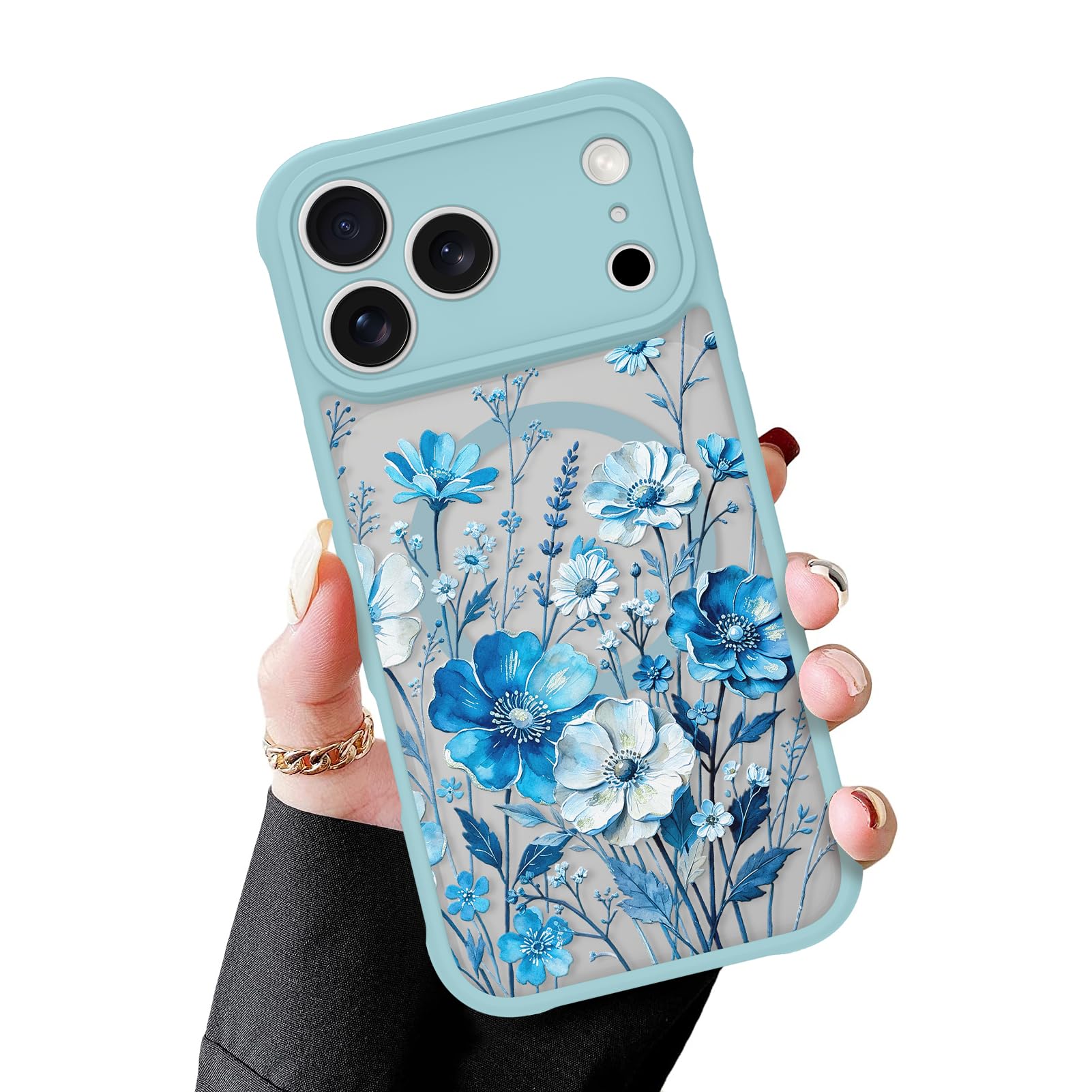 MZELQ Custodia magnetica per iPhone 17 Pro da 6,3 pollici, verde fiore