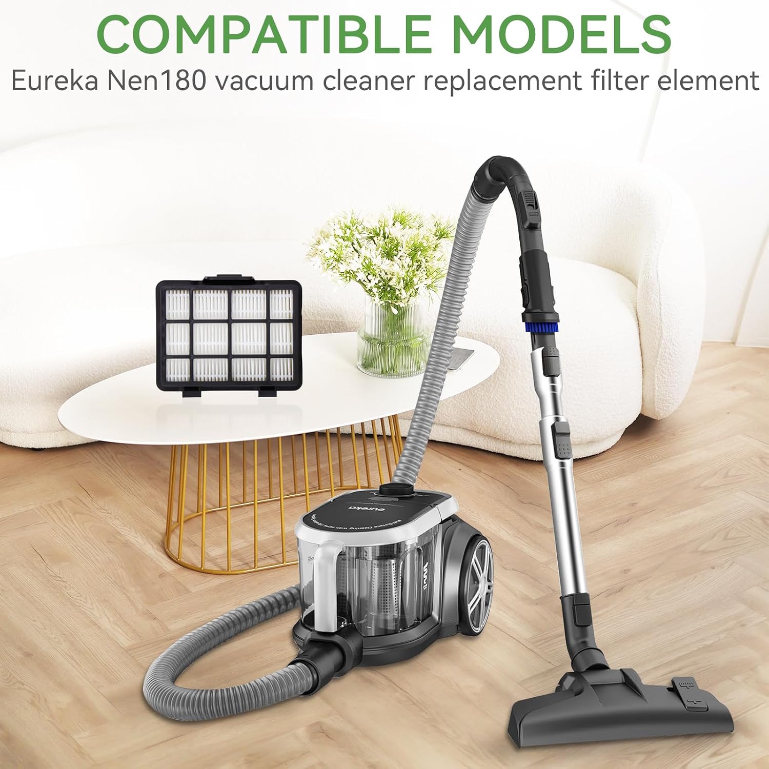 Replacement Filters Compatible with Eureka NEN180 NEN186BL Bagless Canister Vacuum Cleaner - 2 Pack Replacement Filters, 1 Cleaning Brush(It's Not Dust Cup Filters)