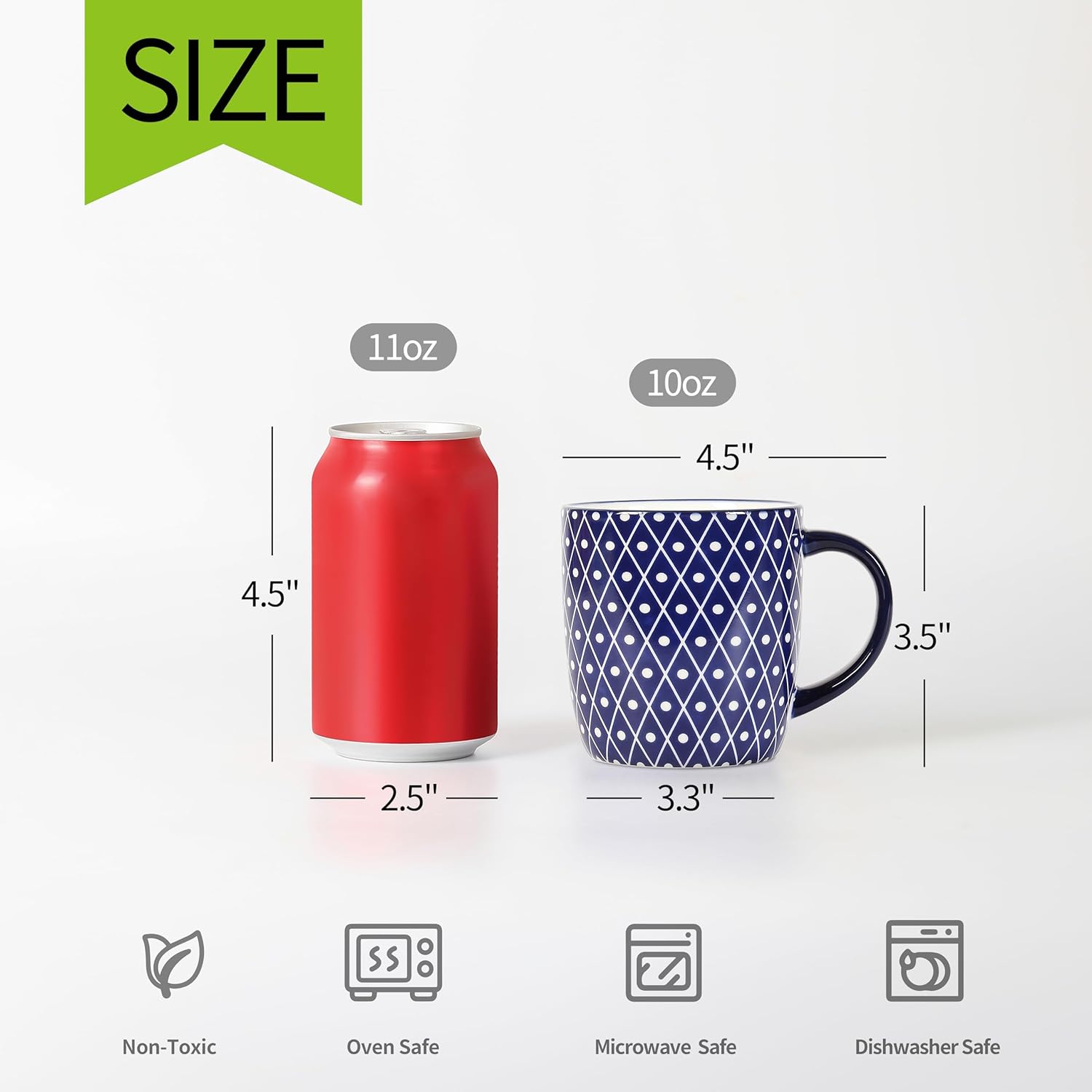 Selamica 10 OZ Coffee Mugs Set of 4, Small Coffee Cups Ceramic with Handle, Coffee Mug for Cappuccino Latte Cocoa Milk Tea, Dishwasher Microwave Safe,Vintage Blue - Image 3