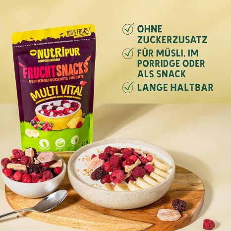 Multi Vital Freeze-Dried Fruit Mix 100 g Fruit Snacks I Dried Berries and Fruits Unsugared I Mix of Raspberries Blackberries Pineapple Cranberries and Bananas I 100% Fruit