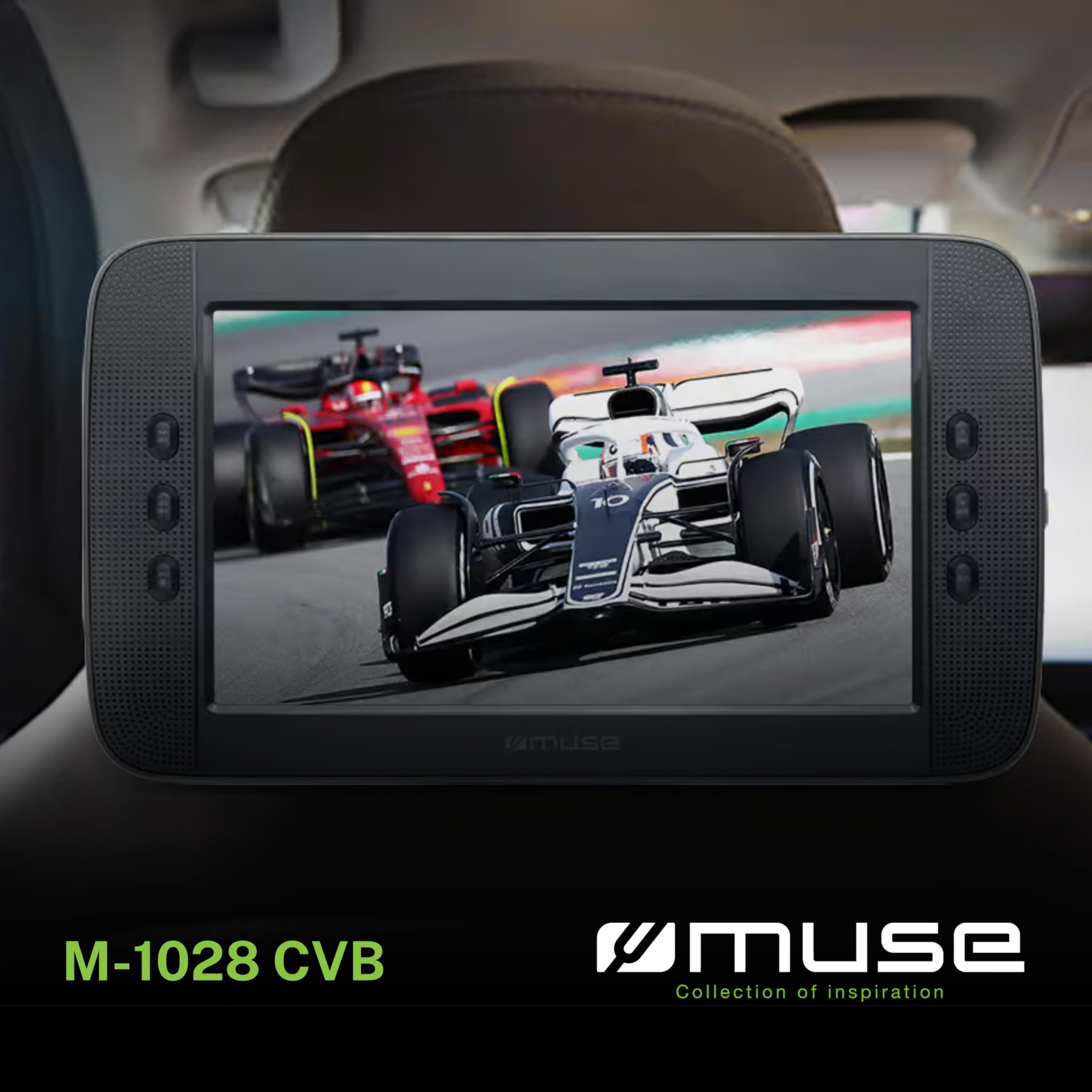 Muse M-1028CVB Lecteur DVD Portable à Grand écran, Prend en Charge DVD, DVD-R/RW, CD, CD-R/RW. Compatible avec MP3, JPEG et Xvid. Écran TFT LCD de 10,1" avec contrôle de la luminosité.