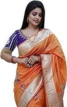 AMIRAT Women's Paithani Soft Silk Saree Pure Banarasi Silk Saree with Unstitched Blouse Piece