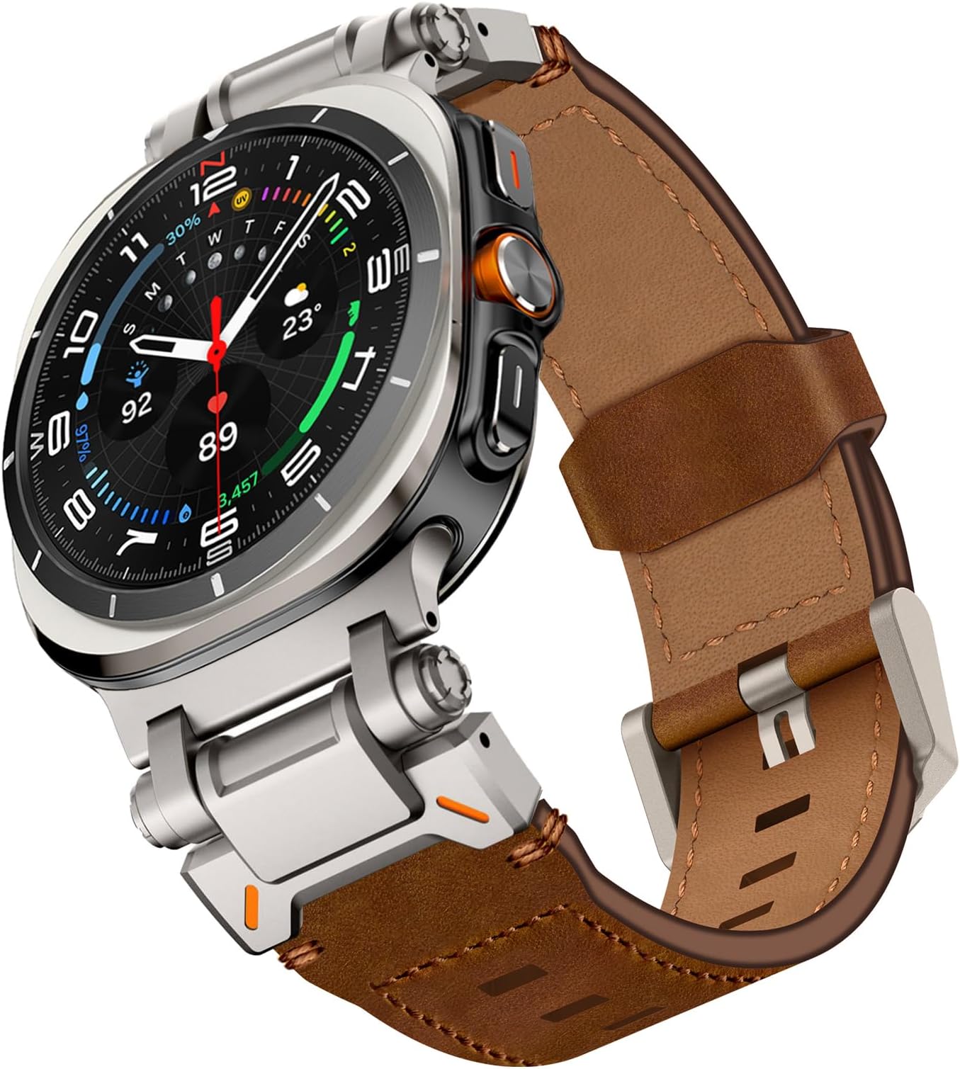 WINGLE for Galaxy Watch Ultra 2/1 Watch 9/8/8 Classic Band Genuine Leather Band 47mm 46mm 44mm 40mm Men Rugged Top Grain Leather Strap Classy Casual Business Bands with Metal Connector