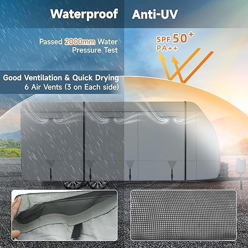 Miniatura 5 de Cubierta de remolque de viaje de 6 capas que se adapta a una cubierta resistente al viento de 18 a 20 pies, cubierta impermeable anti-UV para