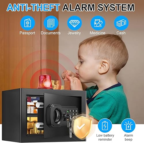 Miniatura 7 de Caja fuerte pequeña de 0.8 cúbicos para uso doméstico, caja de seguridad digital para el hogar con teclado programable, estante extraíble y llaves