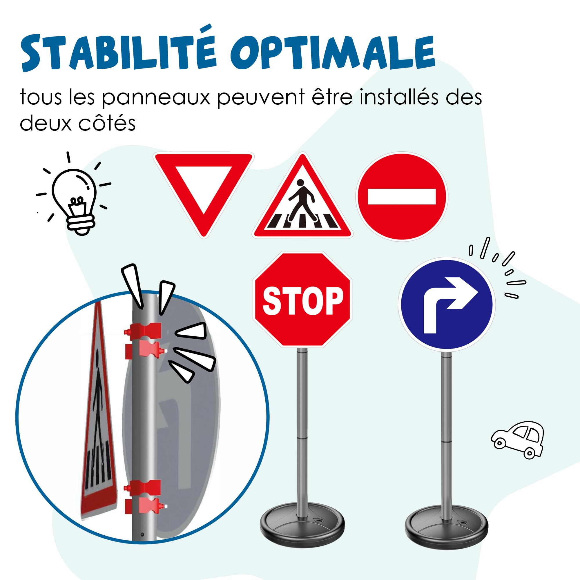 alldoro 60231 Panneaux de signalisation - Lot de 6 Panneaux de signalisation pour Enfants, pour l'éducation routière, Hauteur 75 cm