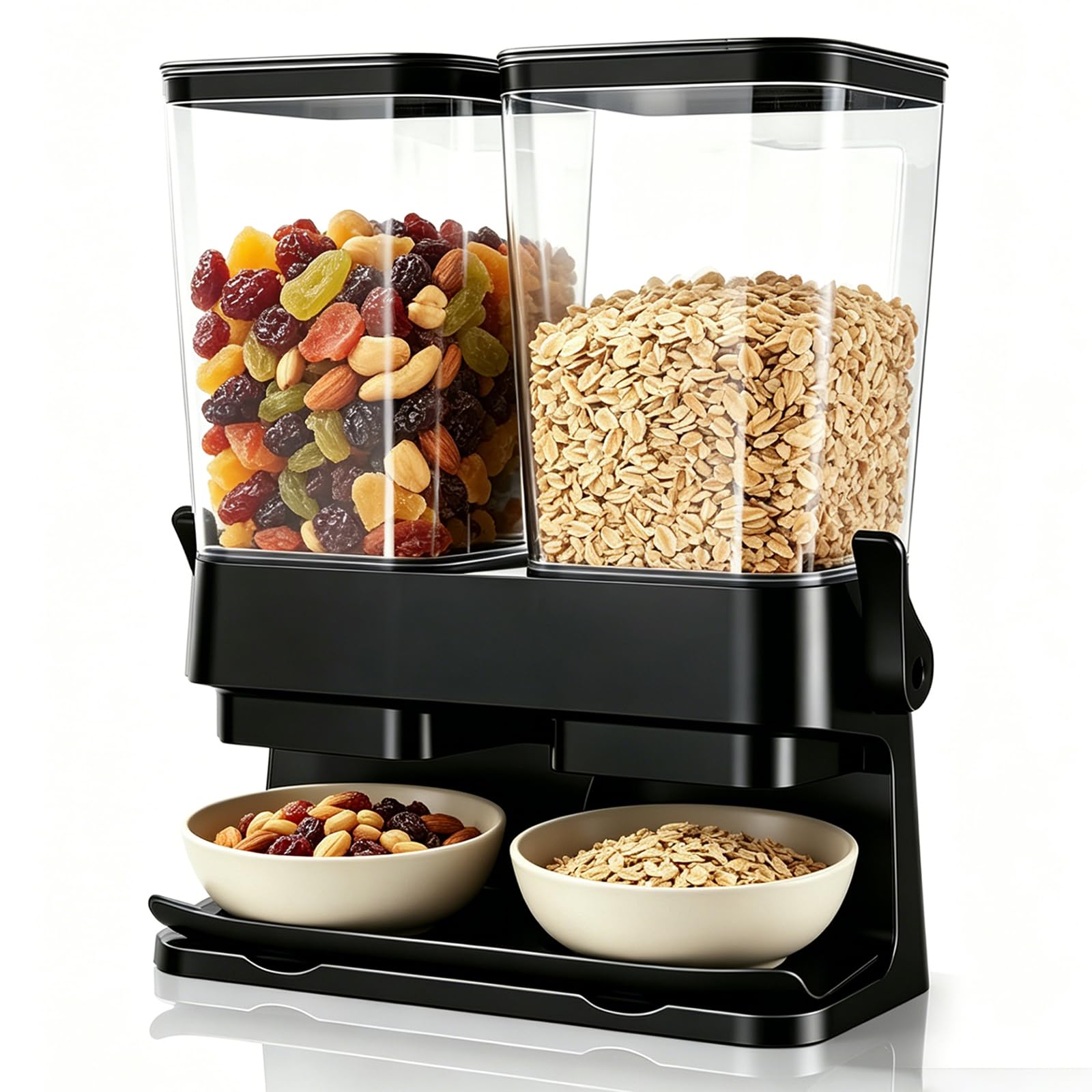 Muesli Dispenser: doble caja de almacenamiento de cereales hermética de 3 litros, gran capacidad, organizador de muesli, para cocina, doble control, distribuidor de alimentos secos para