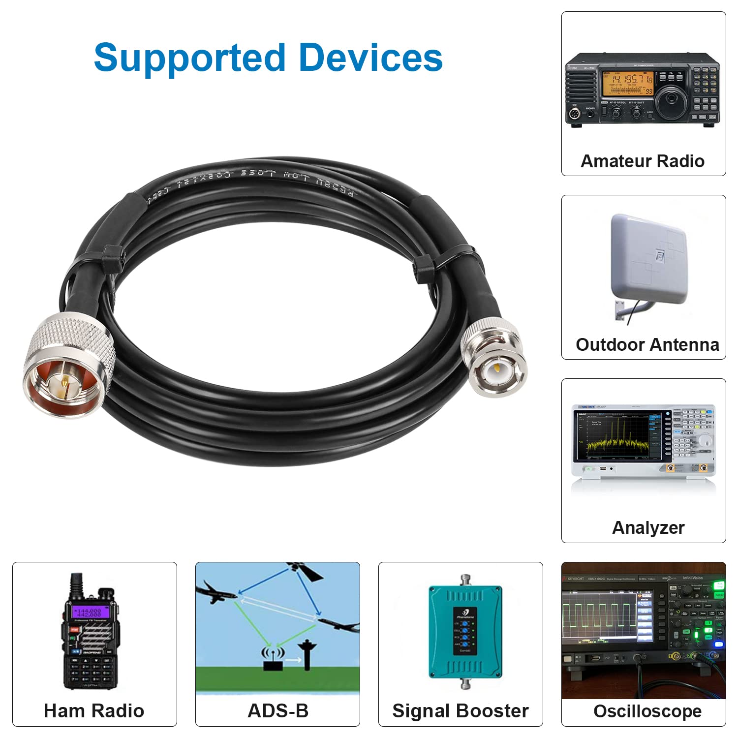 MOOKEERF RG58 N Type to BNC Cable 5ft, BNC Male to N Male Extension Jumper Cable 50 Ohm for Antenna,Ham Radio,Oscilloscope,Analyzer,Signal Booster Use