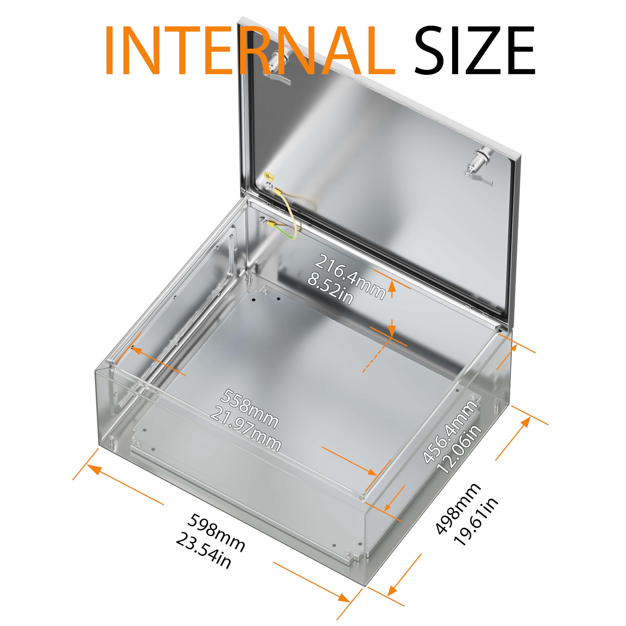 Abzweigdose, IP65 Wasserdichte Verteilerdose Verteilerkasten Kabeldose, Edelstahlgehäuse für elektrische Projekte, inklusive Montageplatte und Wandhalterung (61 x 50 x 25 cm)