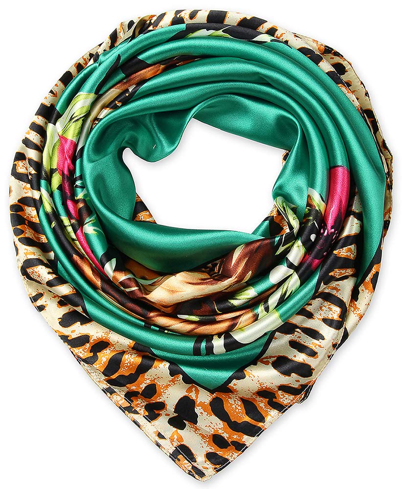corciova Fashion Women Big Silk Like Satin Hair Scarf Headdress Headscarfs 35x35 Accessory Flowers Paintings Aqua
