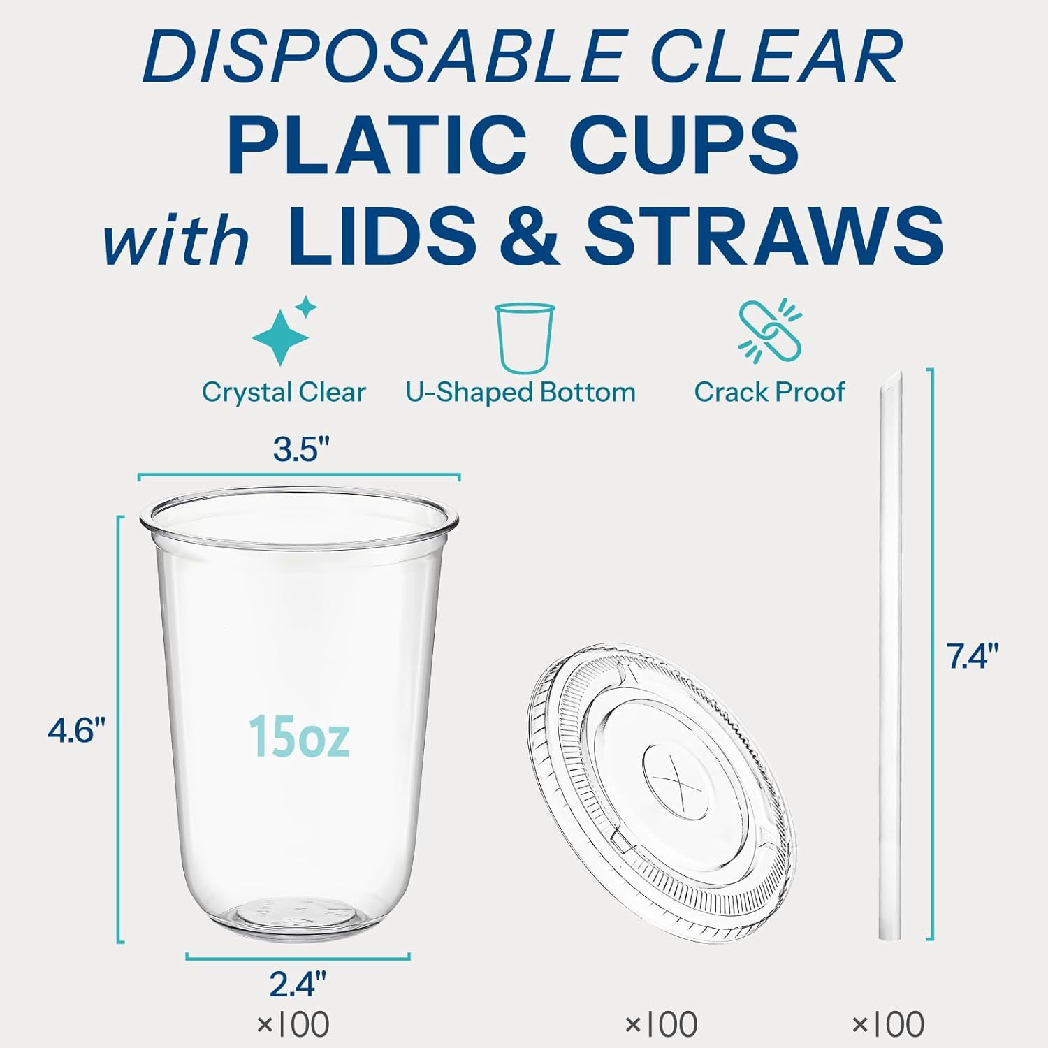 homestockplus 15 oz clear pet plastic cups with lids and straws - 100 pack leak-proof disposable plastic coffee cups iced coffee cups for smoothies, bubble tea & to-go cold drinks clear with lids and straws 15 oz