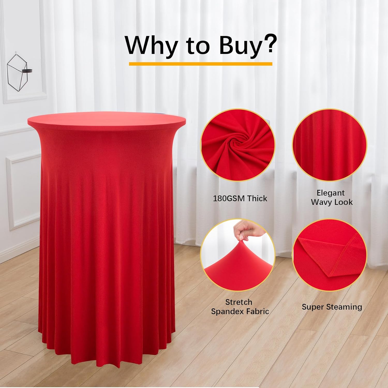 Nobed - 4 Pack Red & Round Spandex Tablecloths, 32 Inch Fitted, Wrinkle Free & Stretch for Parties & Weddings