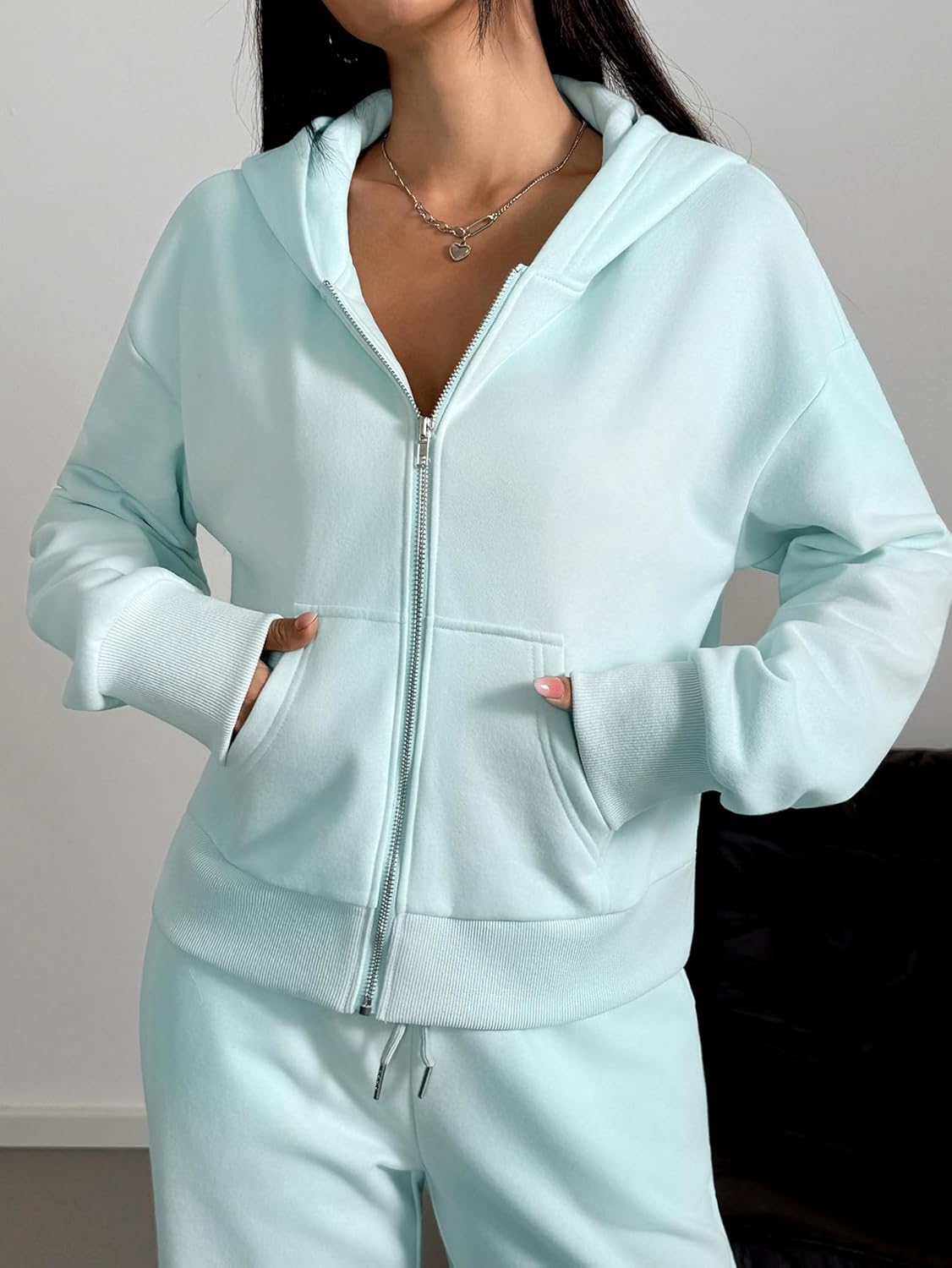 Fall Outfits for Women Oversized Zip up Hoodie Sweatshirt Jogger Sweatpants 2 Piece Sweatsuits Lounge Sets
