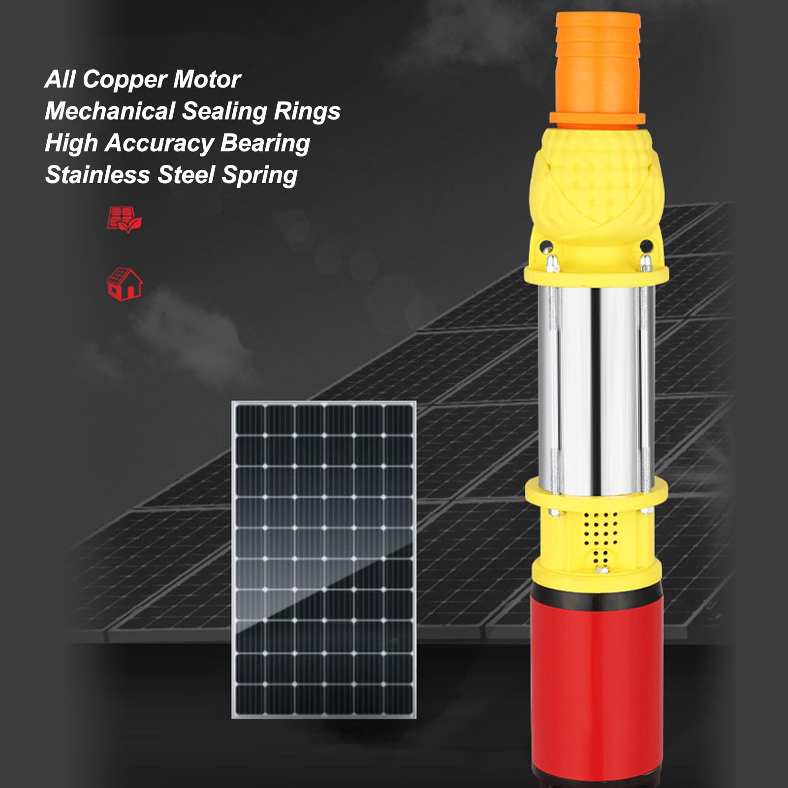 Bomba Sumergible Solar DC24V 300W Varilla de Acero Inoxidable Bomba Sumergible de Pozo Profundo de Elevación Alta de 65.6 Pies con Impulsor de 4 Aspas y 3 Conectores para Pozo,