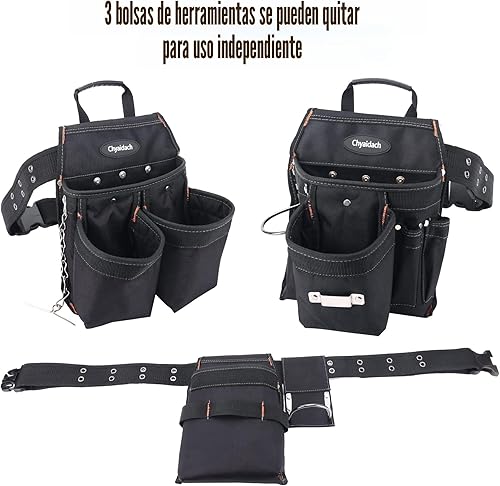 Miniatura 6 de Cinturones de herramientas de 16 bolsillos para hombre con tirantes, bolsas de herramientas desmontables y ajustables, bolsa y cinturón de