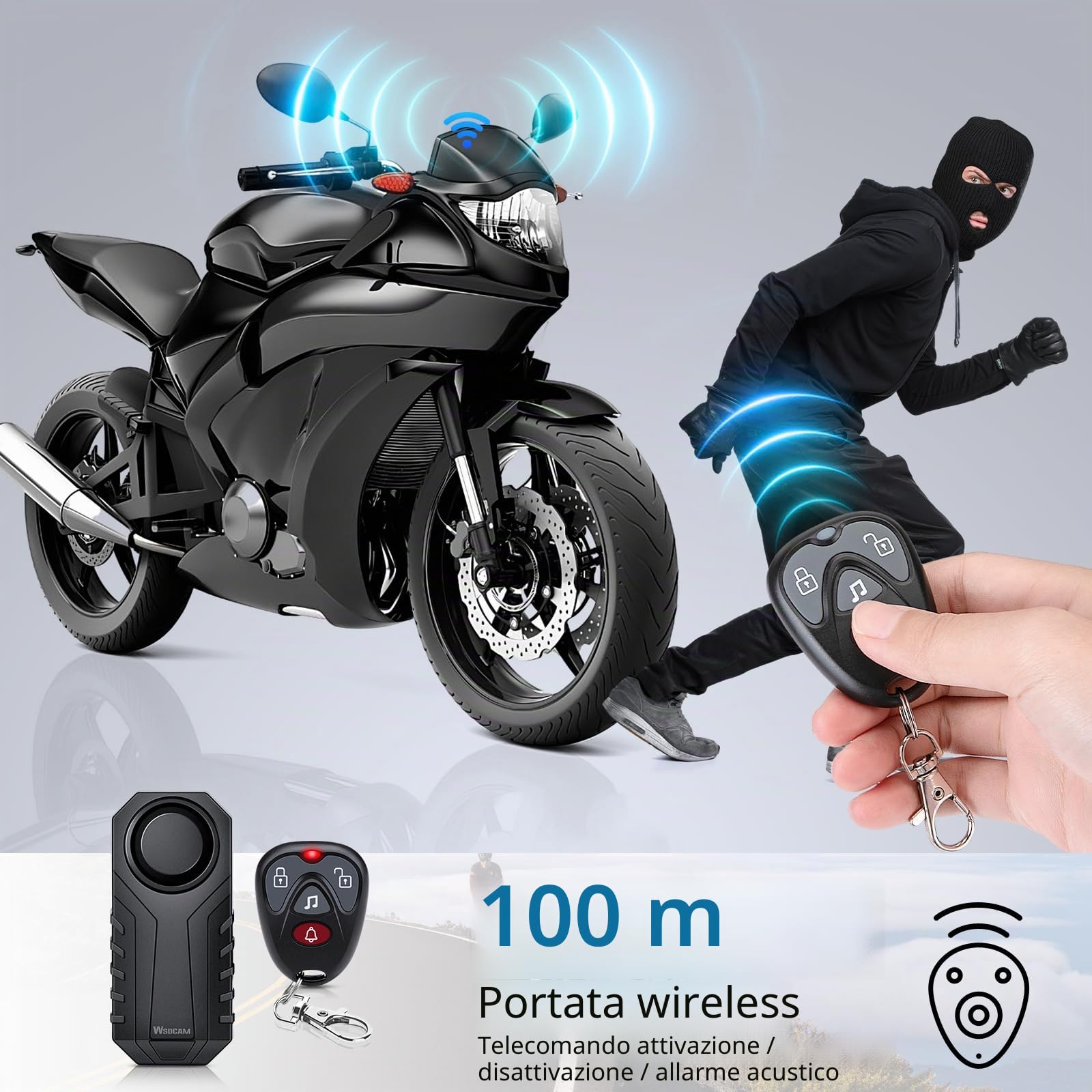 WSDCAM 113dB Forte Anti Furto Sensore di Vibrazione Sistemi di Allarme per Bici Elettriche Moto Golf Auto Rimorchio Cassetta Postale Garage Porta Impermeabile Sicurezza Domestica Accessori Bike