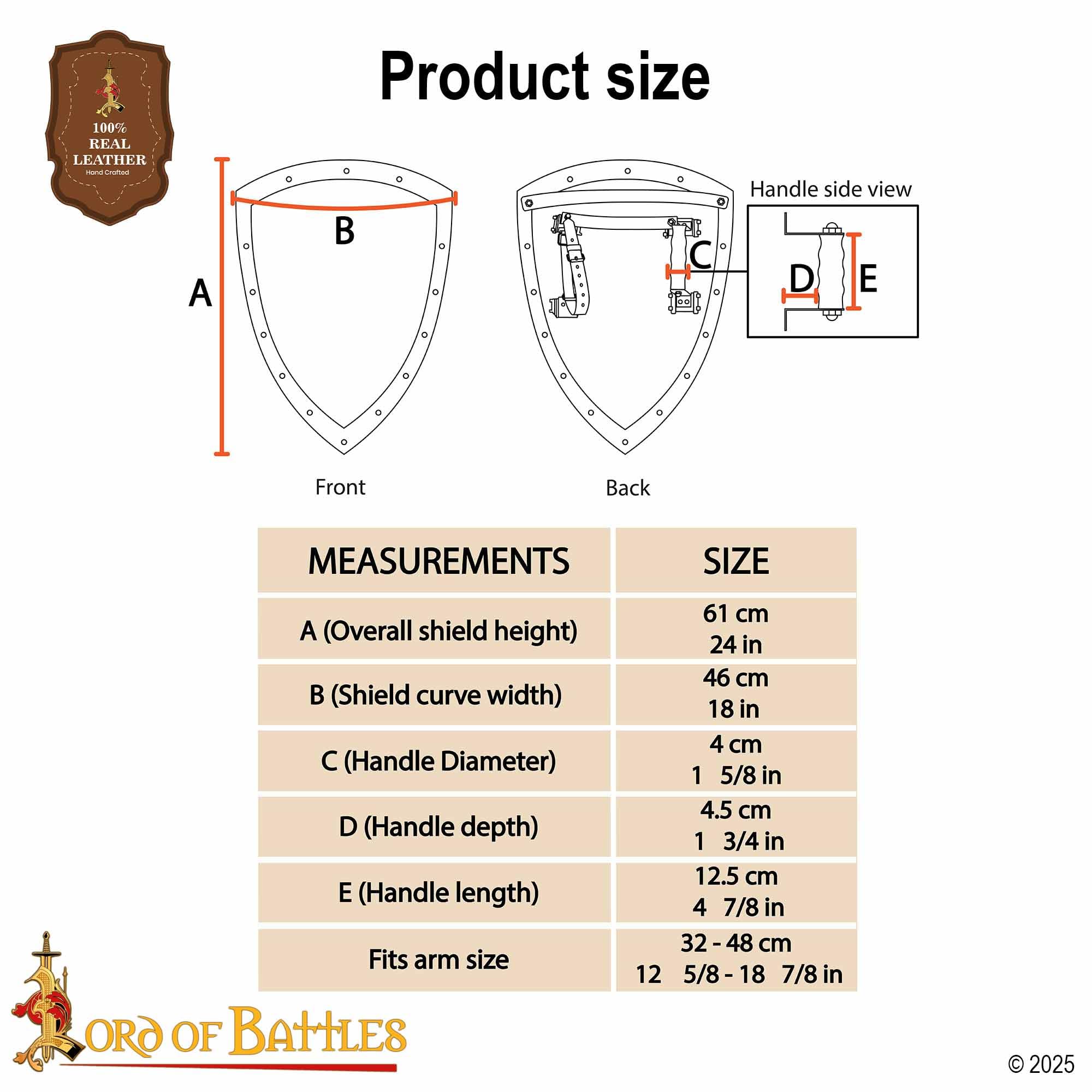 Lord of Battles Scudo templare medievale forgiato a mano - Personalizzabile, funzionale, rievocazioni storiche e accessorio per armatura LARP