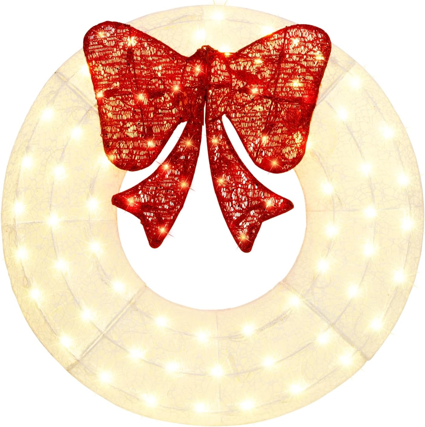 ATDAWN 26 Inch Christmas Wreath, Outdoor Christmas Wreath Decoration, Lighted Xmas Wreath for Christmas Home Wall Door Decoration (White)