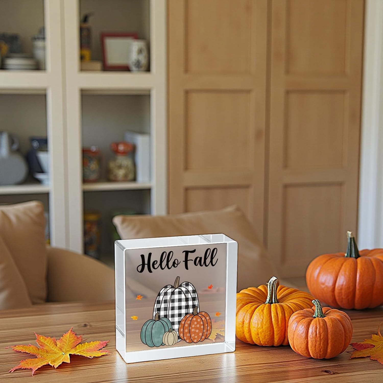 Fall Decorations for Home Fall Decor Home Room Pumpkins Harvest Table Acrylic Sign Rustic Shelf Desk Office Decor Season Sign House Warming Gifts 4.9 x 4.9 Inch