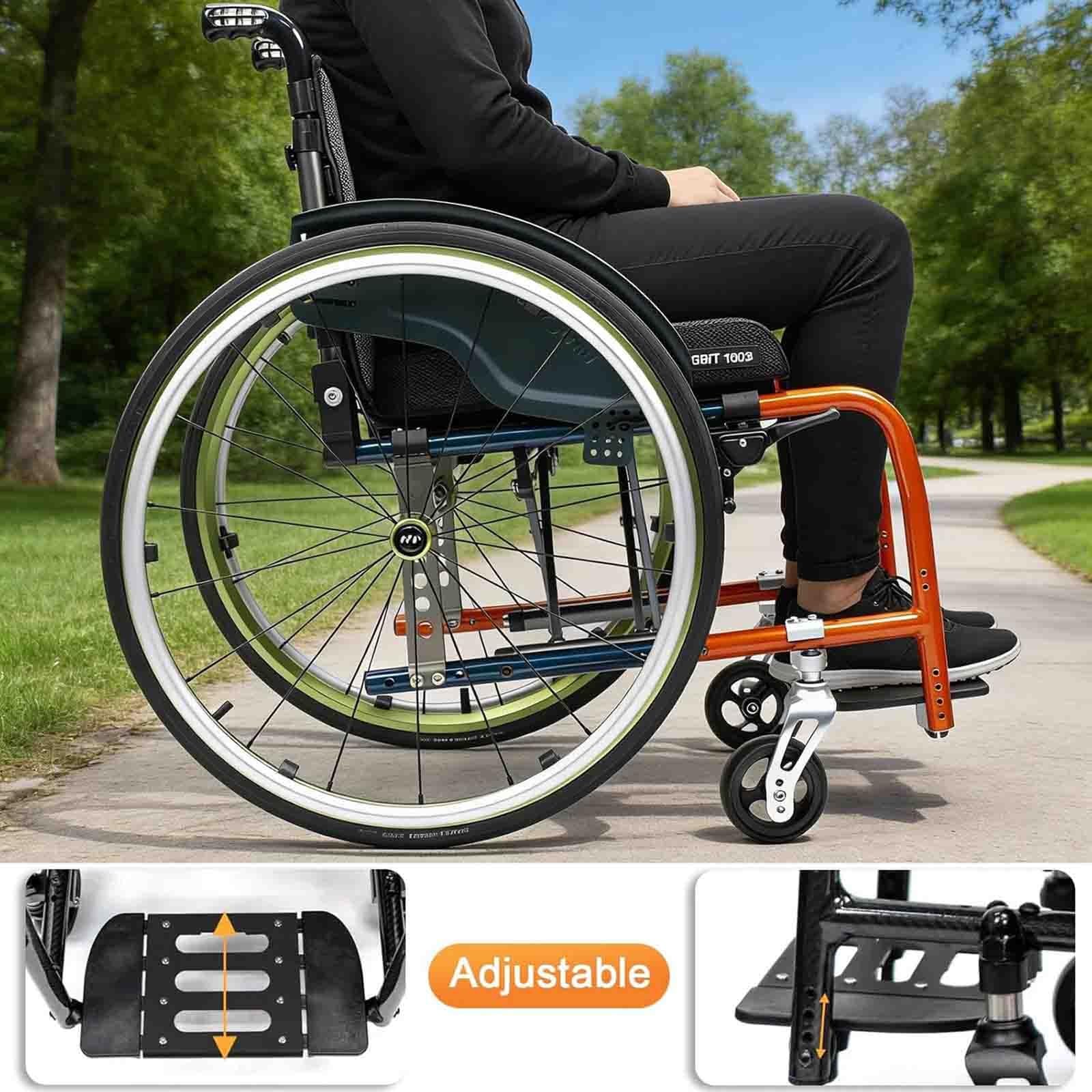 Sedia a rotelle sportiva, in lega di alluminio viola, larghezza seduta 42 cm, pieghevole, freni a forbice, propulsione manuale(Orange,40cm/15.7in)