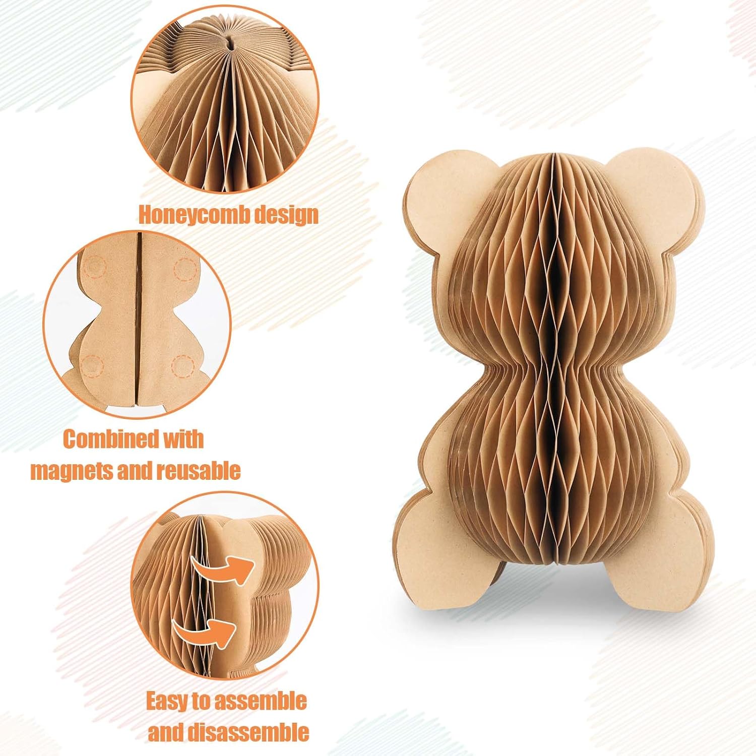 2pcs Bear Honeycomb Centerpieces, 7.9in Paper Bear Centerpieces for Teddy Baby Shower Bear Decorations Centerpieces Cute Bear Honeycomb Decor with Magnetic Closure for Kids Birthday Party