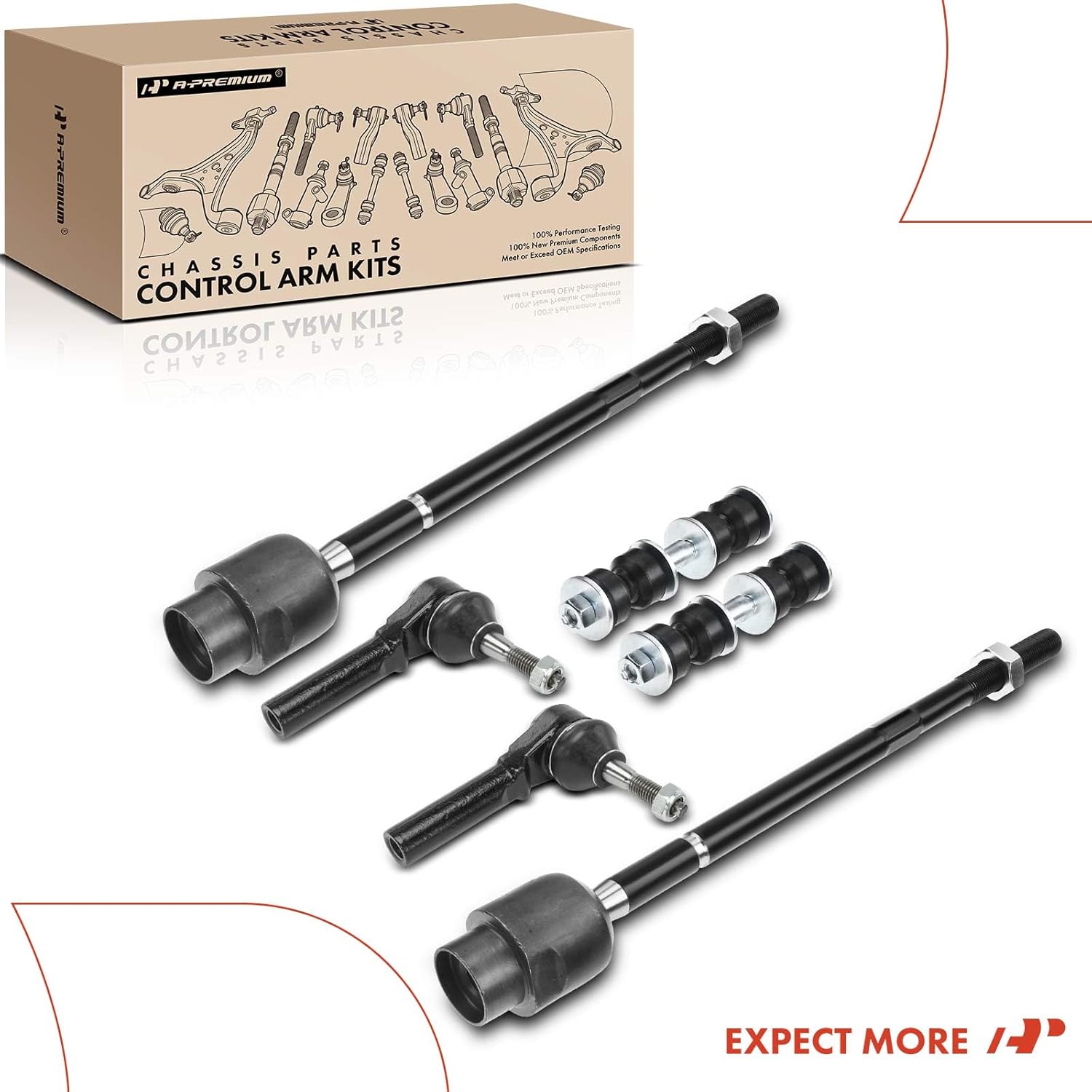 A-Premium Set of 6, Front Sway Bar Link, Inner Outer Tie Rod End, Compatible with Chevy Buick Oldsmobile Pontiac - 1997-2013 - Impala LaCrosse Monte Carlo Allure Century Regal Intrigue Grand Prix