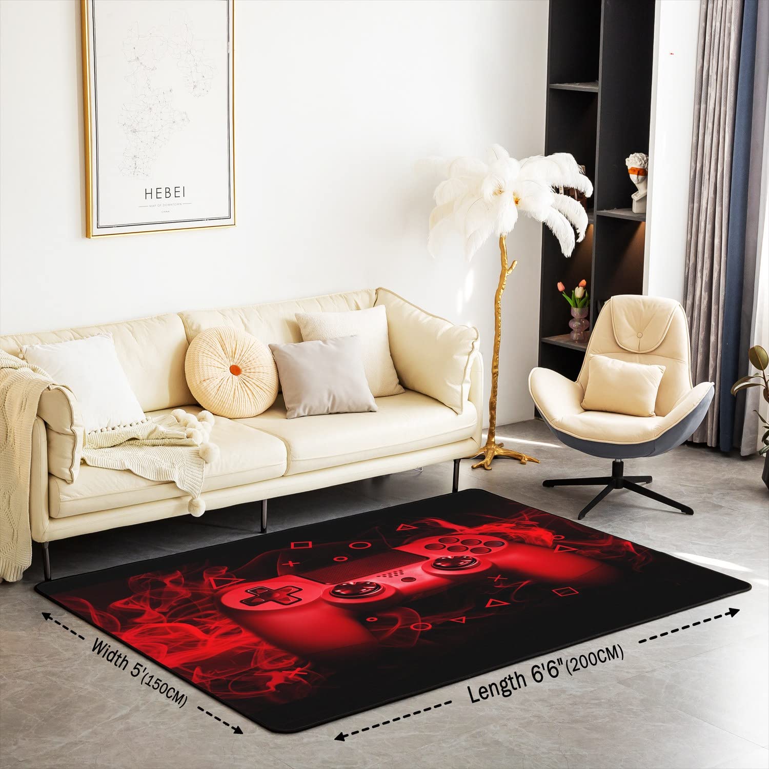 Loussiesd Gamer Area Tapijt 150x200cm Blauw Zwart Gamepad Woonkamer Tapijten voor Slaapkamer Thuis Decoratieve Gaming Tapijt Ultra Zachte Antislip Indoor Vloermat