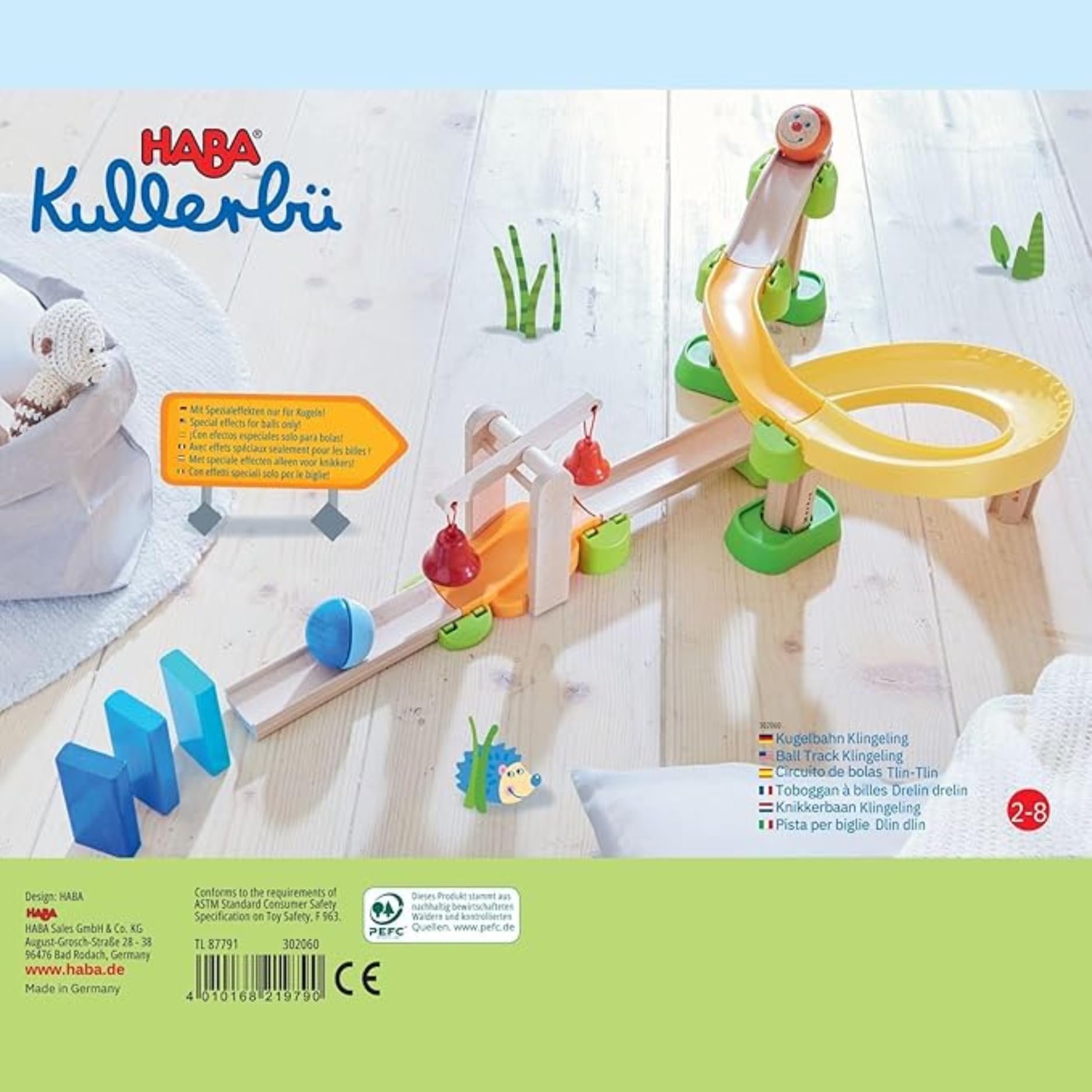 HABA Kullerbü Kugelbahn Klingeling – Klang-Bahn mit Glocken & Soundeffekten – Erweiterbare Spielbahn für Kinder ab 2 Jahren – Fördert Motorik & Kreativität – 1302060001