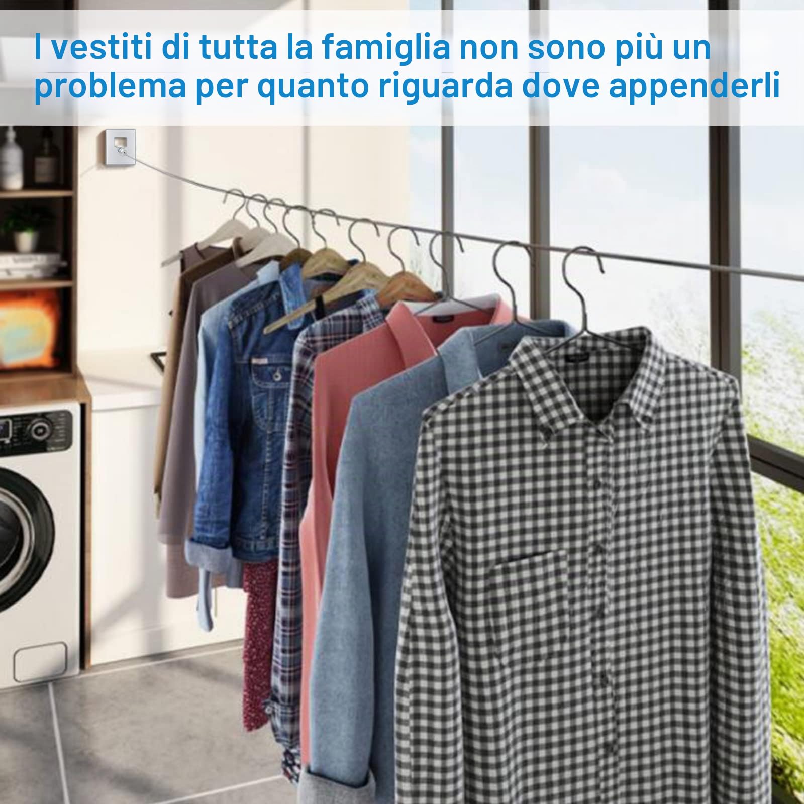 Corda Stendibiancheria Estensibile Per Esterno, 4.2m Doppio Filo, Argento | Retrattile, Da Balcone, Cavo in Acciaio Inossidabile, Allungabile