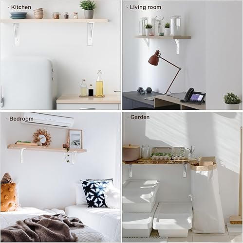 Miniatura 8 de Soportes de estante, soporte de estante blanco de 6 x 4 pulgadas, soporte de estante soportes de ángulo triangular de 90 para estantes, estante