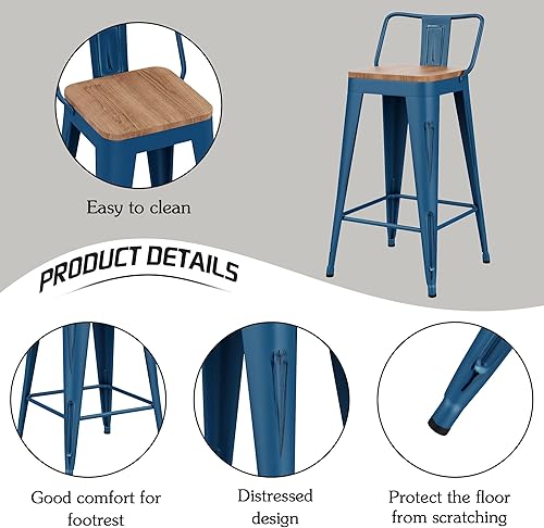 Miniatura 7 de Alunaune Juego de 4 taburetes de bar de metal de 30 pulgadas, taburetes de bar de altura de mostrador, taburete industrial de cocina, sillas de bar