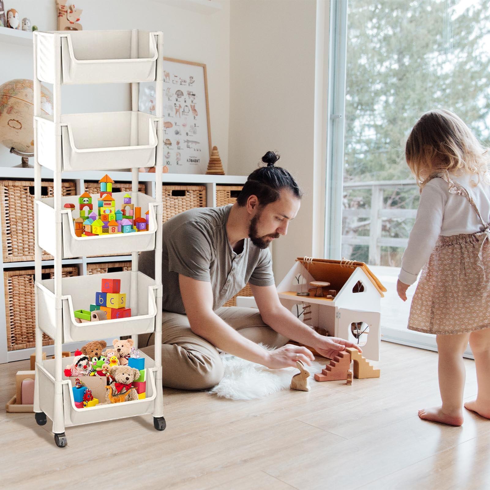 Générique Rollbarer Bücherwagen, Trolley für Kinder, mit großer Kapazität | multifunktionale Organisation für Wohnzimmer, Kinderzimmer