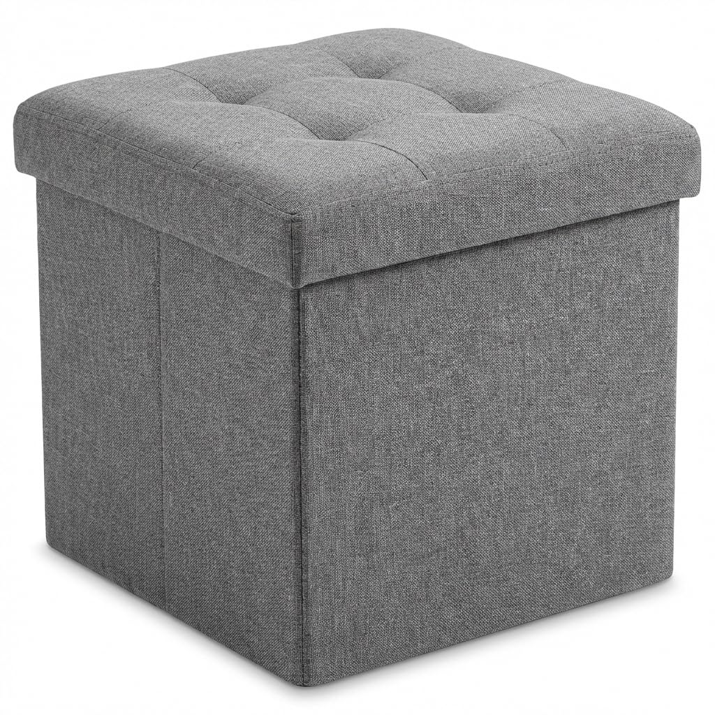 CMY Pouffe Footstool Folding Ottoman Storage Box Faux Leather Foot Rest Stool Toy Chest Shoe Bench Dressing Table Chair with Lids for Living Room (Grey Linen) — image 1
