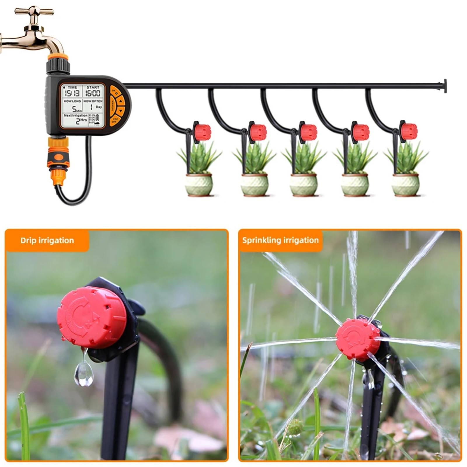 Sterownik nawadniania, Zestaw do nawadniania Garden Smart Timer IPX5 Wodoodporny Automatyczny sterownik podlewania LCD Może być używany trawników do podlewania trawnika