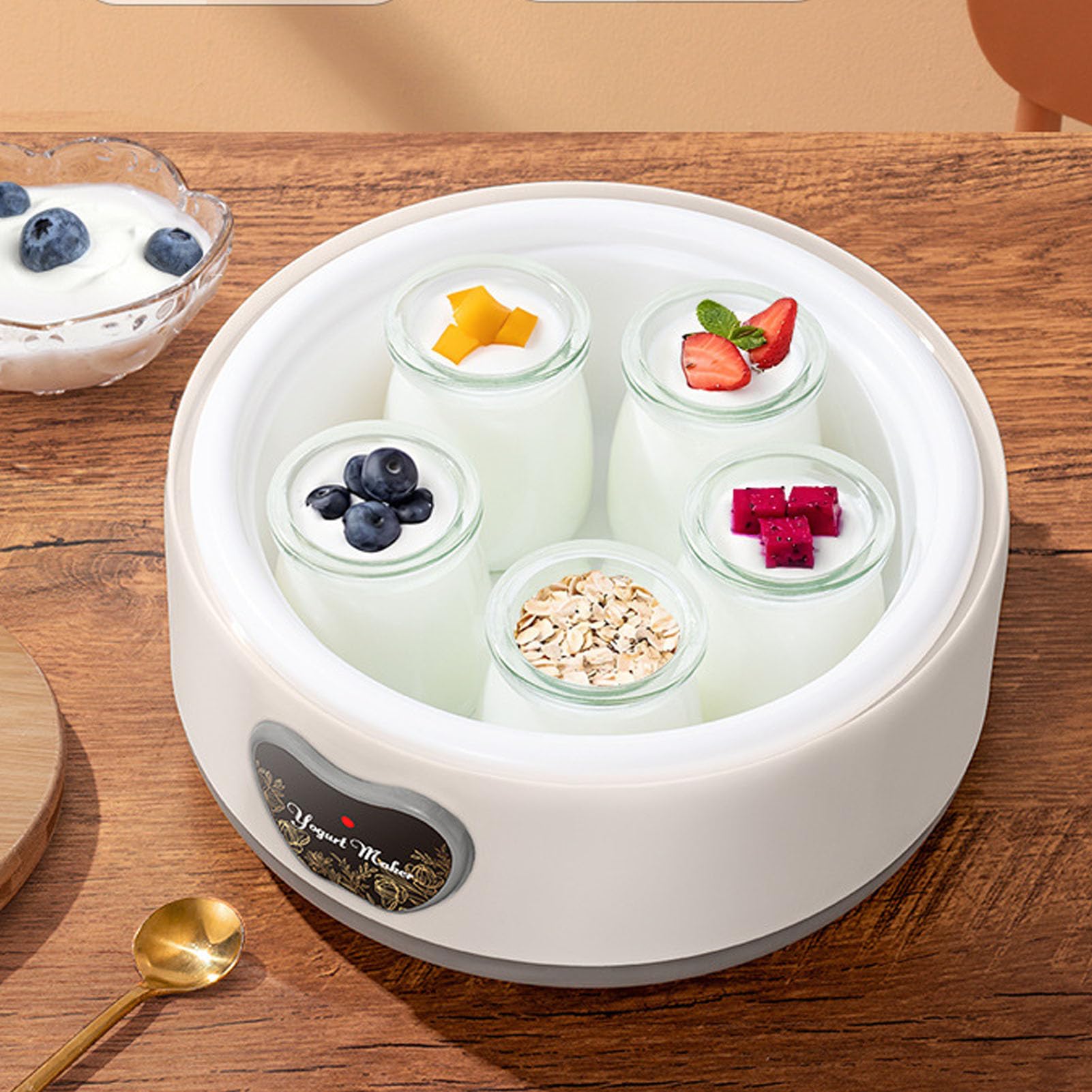 Zunate Yogurtera Automática de Acero Inoxidable, Control Inteligente de Temperatura de 1,2 L con 5 Vasos de Vidrio, Fermentador Multifunción