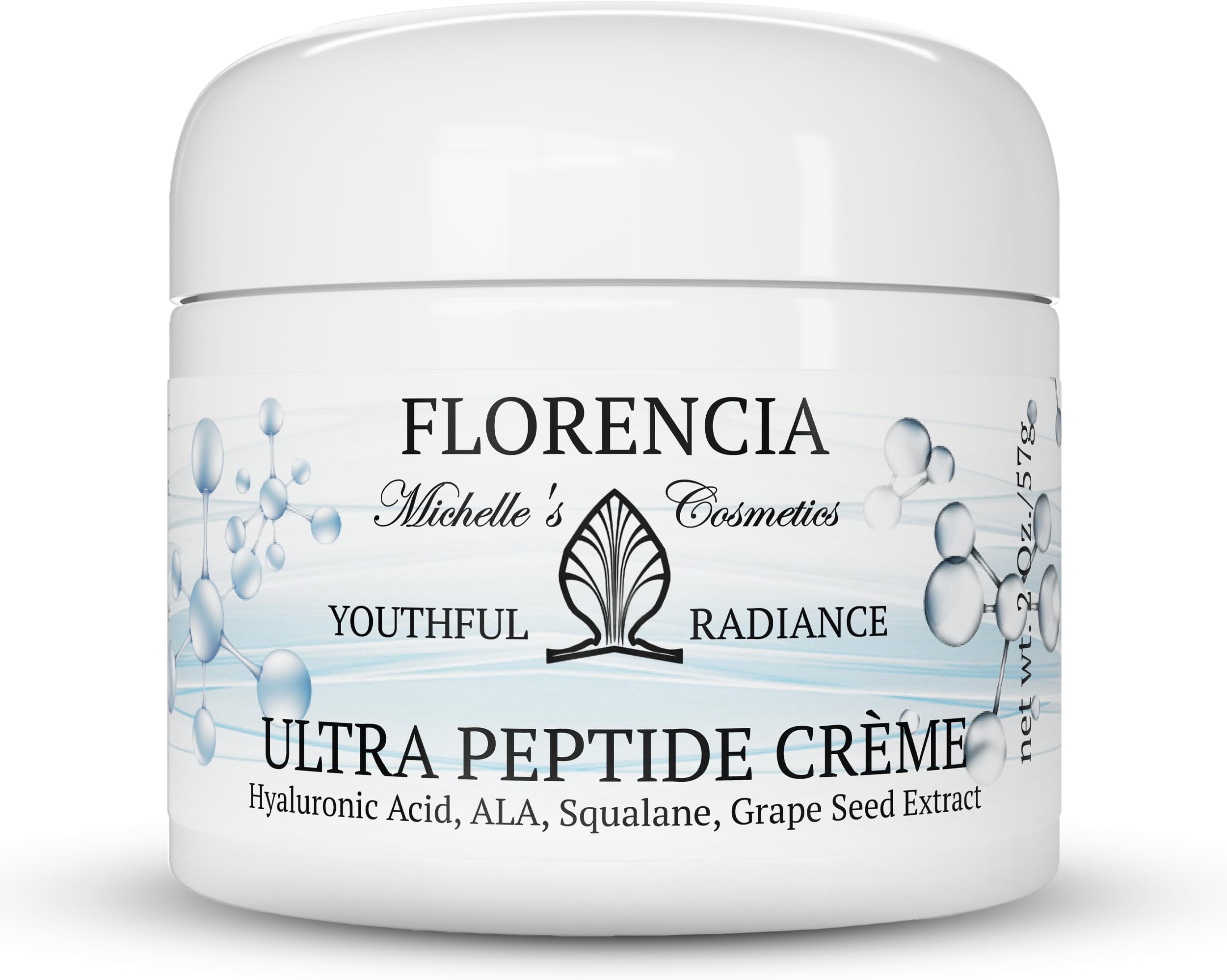 Florencia Ultra Peptide Cream - Nourishing, Organic Face Moisturizer with Hyaluronic Acid & Matrixyl 3000 - Hydrates, Rejuvenates, Firms, Improves Fine Lines - Natural & Vegan, 2 oz